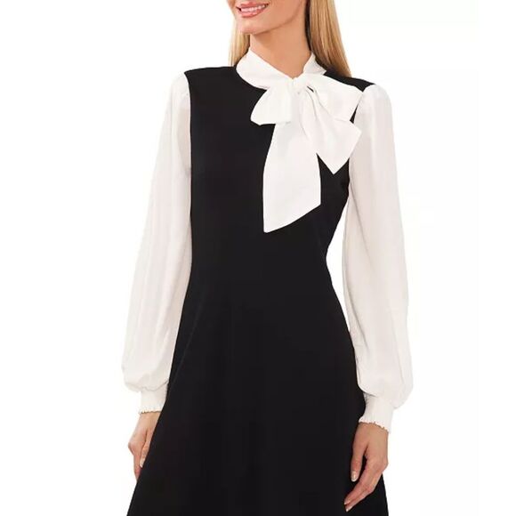 CeCe Women's Bow Tie-Neck & Sleeve‎ Mixed Media Sweater Dress Large - Picture 3 of 10